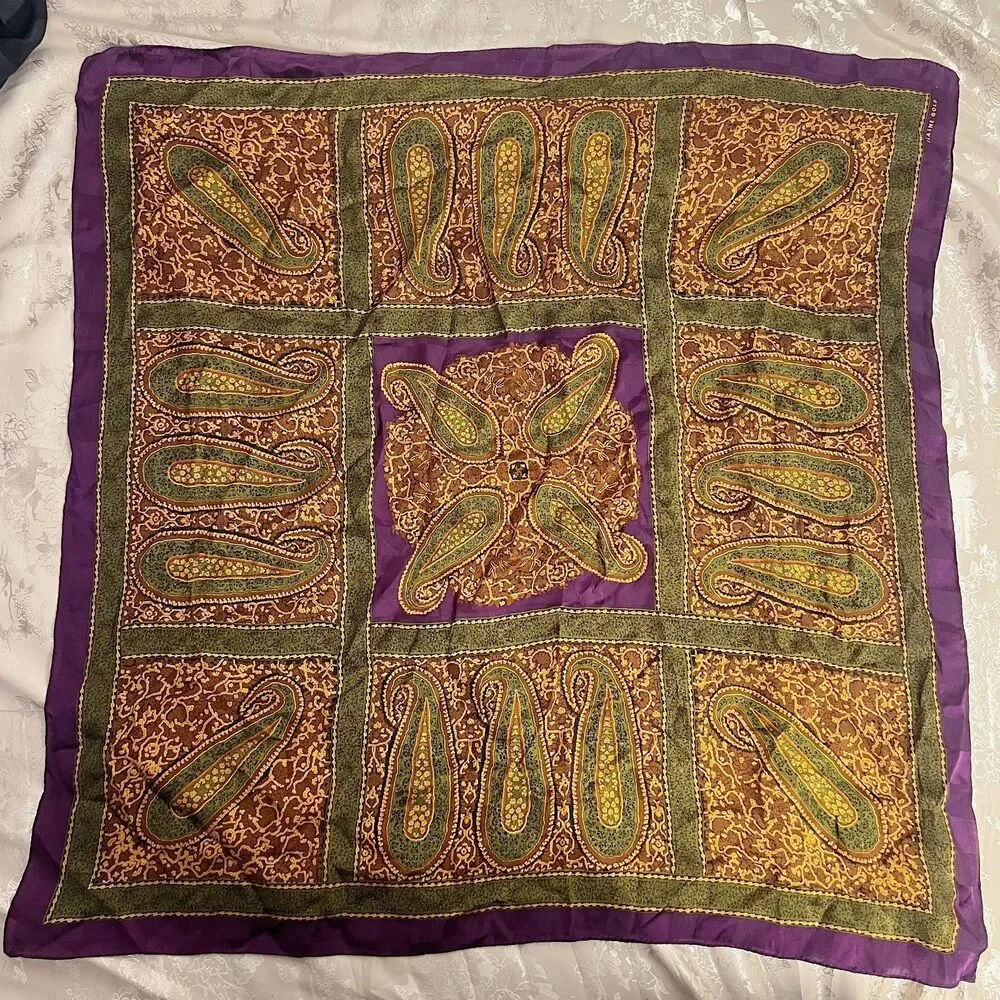Silk Elaine Gold for XIIX Purple and Gold Paisley Patterned Scarf 30